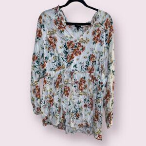 ⭐️ Torrid Floral Tie Flow Blouse Hipster Hippie Festival Slouchy Chic Artsy Top